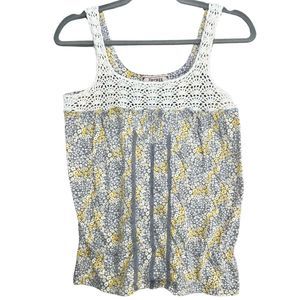 Vintage Y2K Gray & Yellow Floral Peplum Tank Top Decree GUC Womens Size M